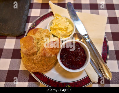 Un thé à la crème avec scone, confiture et crème caillée Banque D'Images