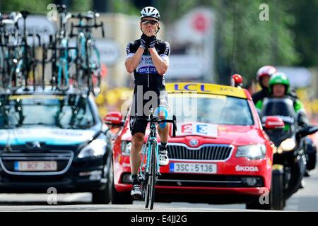 Tour de France Étape 9. Le 13 juillet, 2014. Gerardmer à Mulhouse, France. Tour de France en vélo, l'étape 9. Tony Martin (ALL - Omega Pharma - Quick-Step cycling team) franchit la ligne pour gagner l'étape : Action Crédit Plus Sport Images/Alamy Live News Banque D'Images