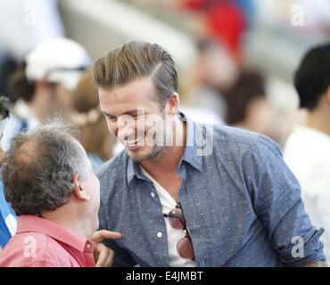 Rio de Janeiro, Brésil. Le 13 juillet, 2014. Ancien joueur de l'Angleterre David Beckham est vu avant la finale entre l'Allemagne et l'Argentine de la Coupe du Monde FIFA 2014 à l'Estadio do du stade Maracana à Rio de Janeiro, Brésil, le 13 juillet 2014. Credit : Liao Yujie/Xinhua/Alamy Live News Banque D'Images