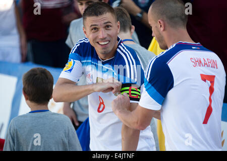 Moscou, Russie. Le 13 juillet, 2014. Euro Beach Soccer League, tournoi stade de Moscou. Match entre la Russie et l'Espagne Banque D'Images