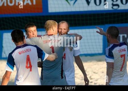 Moscou, Russie. Le 13 juillet, 2014. Euro Beach Soccer League, tournoi stade de Moscou. Match entre la Russie et l'Espagne Banque D'Images