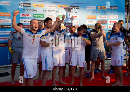 Moscou, Russie. Le 13 juillet, 2014. Euro Beach Soccer League, tournoi stade de Moscou. Match entre la Russie et l'Espagne Banque D'Images