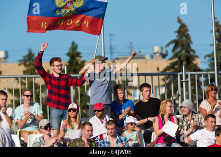 Moscou, Russie. Le 13 juillet, 2014. Euro Beach Soccer League, tournoi stade de Moscou. Match entre la Russie et l'Espagne Banque D'Images