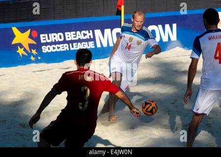 Moscou, Russie. Le 13 juillet, 2014. Euro Beach Soccer League, tournoi stade de Moscou. Match entre la Russie et l'Espagne Banque D'Images