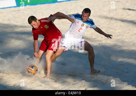 Moscou, Russie. Le 13 juillet, 2014. Euro Beach Soccer League, tournoi stade de Moscou. Match entre la Russie et l'Espagne Banque D'Images