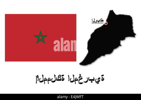 Carte de Royaume du Maroc dans les couleurs de son drapeau isolated on white Banque D'Images