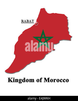 Carte de Royaume du Maroc dans les couleurs de son drapeau isolated on white Banque D'Images