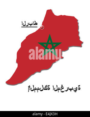 Carte de Royaume du Maroc dans les couleurs de son drapeau isolated on white Banque D'Images