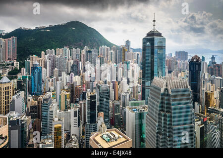 Hong Kong, Chine vue aérienne de la ville au port de Victoria. Banque D'Images