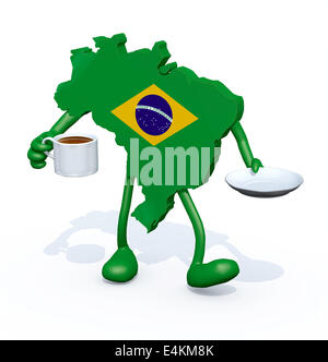 Site brésilien avec bras, jambes avec tasse de café en main Banque D'Images