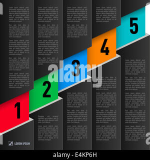 L'infographie en noir avec du papier de couleur style croissant articles numérotés de 1 à 5 Banque D'Images