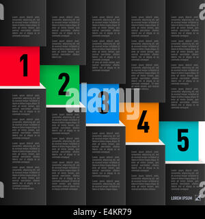 L'infographie en noir style papier en ordre décroissant avec les éléments numérotés de 1 à 5 Banque D'Images