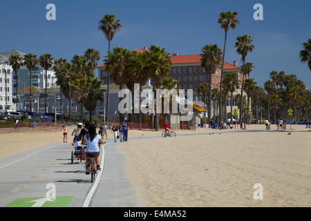 Les cyclistes sur Santa Monica de Venice Beach Bike path, Los Angeles, Californie, USA Banque D'Images
