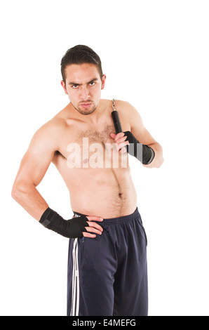 Pratiquant de combat difficiles portant short noir et le bracelet Banque D'Images