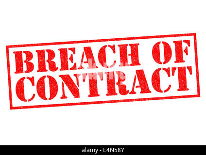 Rupture de contrat de tampon en caoutchouc rouge sur un fond blanc. Banque D'Images