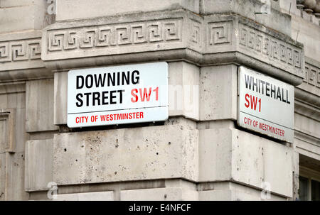 Straßenschild Downing Street SW1 Whitehall, Sitz des Premierminister, Londres, Angleterre, Iles Banque D'Images