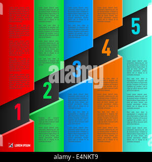 L'infographie en style avec des feuilles de papier coloré et éléments numérotés de 1 à 5 Banque D'Images