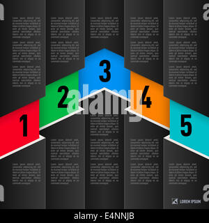 L'infographie en style avec des feuilles de papier de couleur noire et les articles numérotés de 1 à 5 Banque D'Images