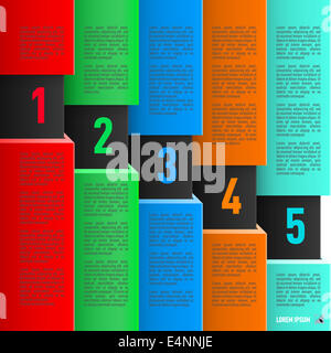 L'infographie en style avec des feuilles de papier coloré et en ordre décroissant éléments numérotés de 1 à 5 Banque D'Images