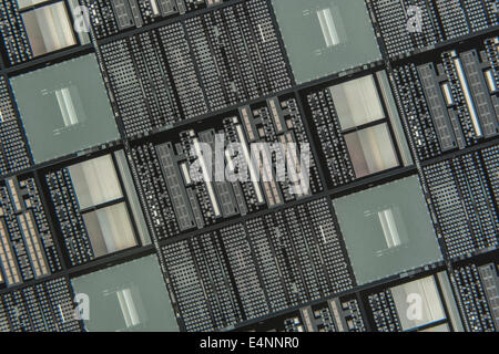 Macro-photo de puces de microcircuits sur gaufre de silicium. Concept de technologie numérique, micro-circuits, concept minuscule, puces en silicone, circuit de gros plan Banque D'Images