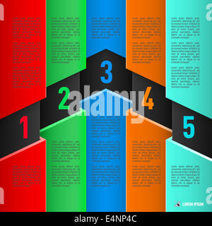 L'infographie en style avec des feuilles de papier coloré articles numérotés de 1 à 5 Banque D'Images