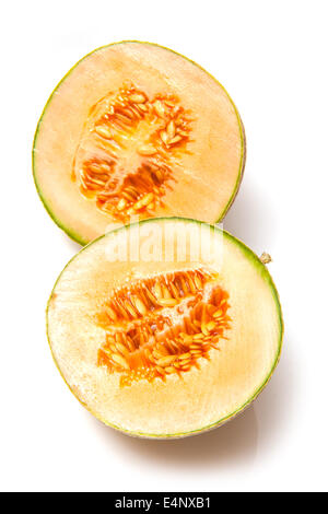 Fruit melon cantaloup (Cucumis melo) isolated on a white background studio. Banque D'Images