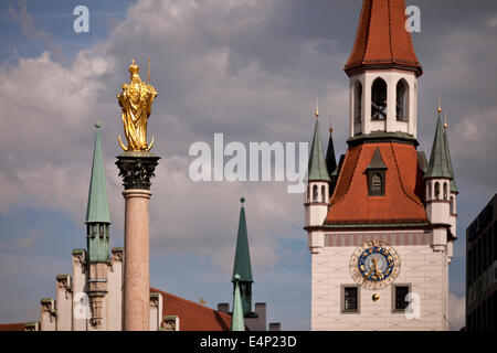 Mariensäule Altes Rathaus et ancienne mairie, Munich, Bavière, Allemagne Banque D'Images