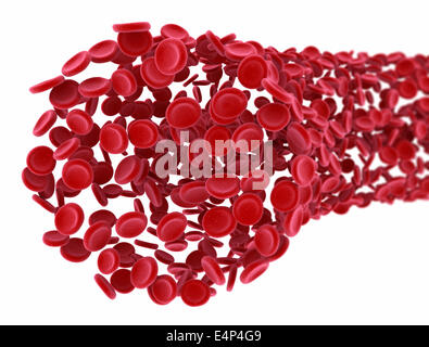 Flux de sang rouge 3d des cellules isolées sur fond blanc Banque D'Images