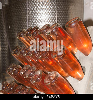 Vin mousseux Rose fermentation en bouteilles. Sur rack. French wine Banque D'Images