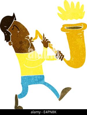 Cartoon man blowing saxophone Illustration de Vecteur