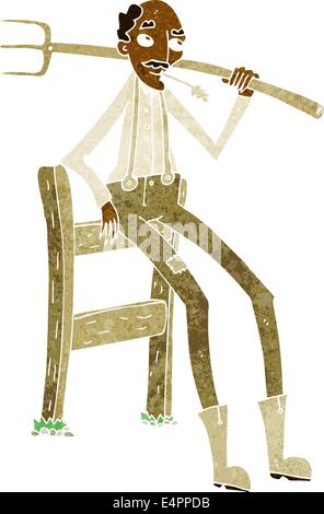 Caricature vieux fermier leaning on fence Illustration de Vecteur