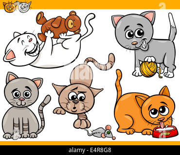 Cartoon Illustration de chats ou Chatons heureux ensemble Animaux Banque D'Images