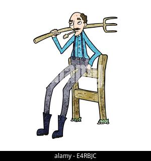 Caricature vieux fermier leaning on fence Illustration de Vecteur