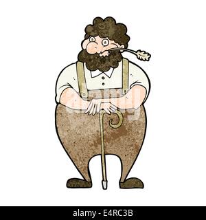 Cartoon farmer leaning on walking stick Illustration de Vecteur