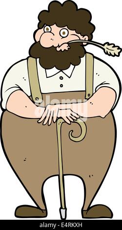 Cartoon farmer leaning on walking stick Illustration de Vecteur