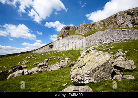 Robin surveillants cicatrice dans Crummack Dale Yorkshire Dales England Banque D'Images