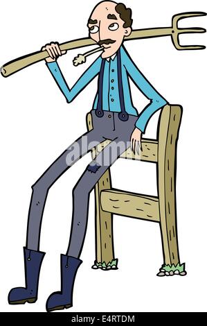 Caricature vieux fermier leaning on fence Illustration de Vecteur