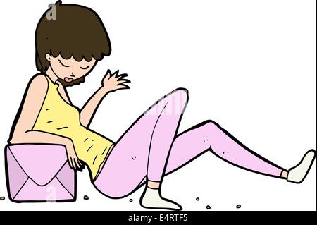 Cartoon woman leaning on package fort Illustration de Vecteur