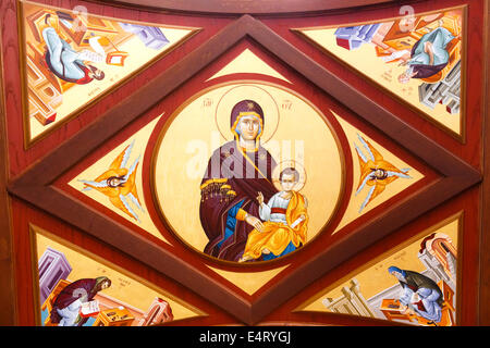 L'icône de la Vierge Marie un Christ peint sur le plafond de l'église Sainte dans le mont Athos Banque D'Images