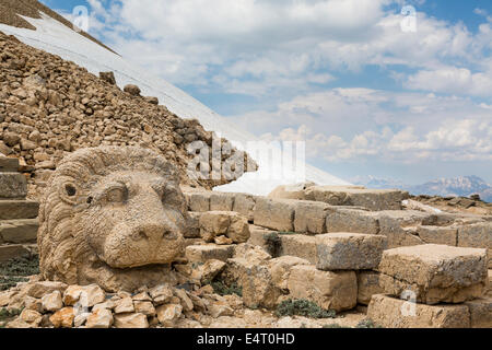 Tête de lion colossal, terrasse est, ou Nemrut Nemrud Dagh, Anatolie, Turquie Banque D'Images