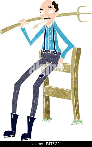 Caricature vieux fermier leaning on fence Illustration de Vecteur