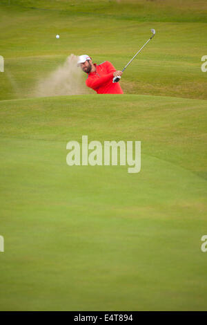 Hoylake, Angleterre. 16 juillet, 2014. L'Open Golf Championship. Paul Casey en tenant le bunker 16e trou Banque D'Images