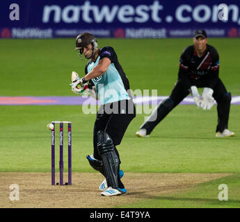 Londres, Royaume-Uni. 16 juillet, 2014. T20 NatWest Blast, Surrey et Somerset à l'Kia Oval. Surrey's Chris TREMLETT dans batting action Credit : Action Plus Sport/Alamy Live News Banque D'Images