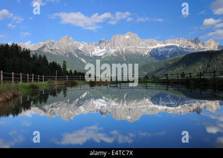 Catinaccio Rosengarten (Groupe) Montagnes reflétant dans le lac, Laurinswand Rosengartenspitze Kesselkogel, et, Dolomites, Italie Banque D'Images