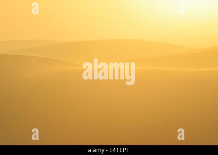 Golden Glow sur les dunes de sable avec Morning Mist, Matruh, Grande Mer de Sable, Désert de Libye, désert du Sahara, l'Egypte, l'Afrique du Nord, Afrique Banque D'Images