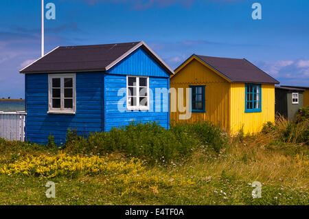 Cabines de plage, Aeroskobing, Aero, l'île de la péninsule du Jutland, Danemark du Sud de la région, du Danemark, de l'Europe Banque D'Images