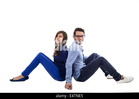 Jeune beau couple habillé de bleu Banque D'Images