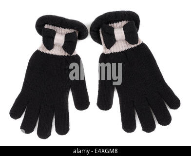 Gants noirs sur fond blanc Banque D'Images