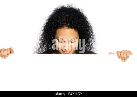 African American lady avec un blank sign Banque D'Images