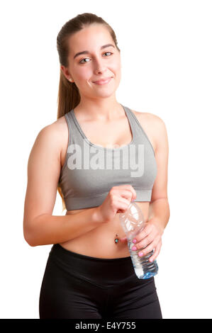 Femme tenant une bouteille d'eau Banque D'Images